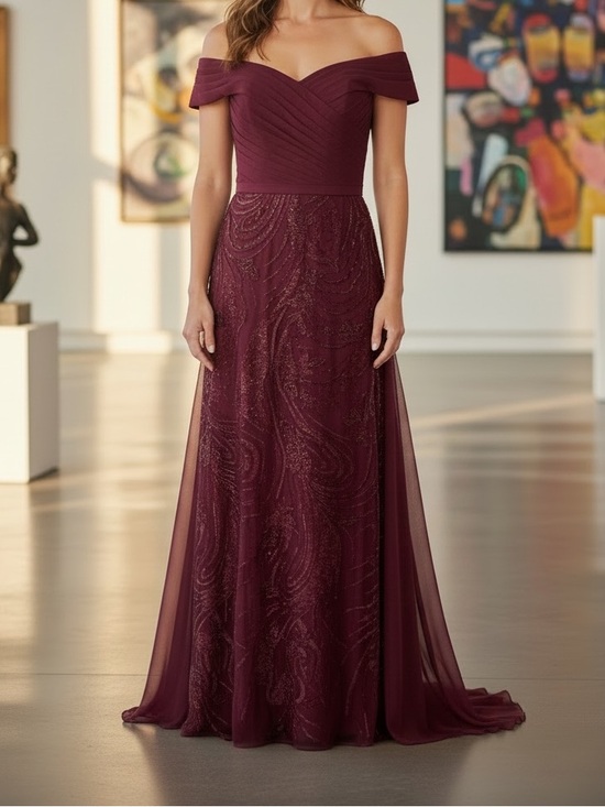 Dresses & Skirts - Off-the-Shoulder Burgundy Evening Gown